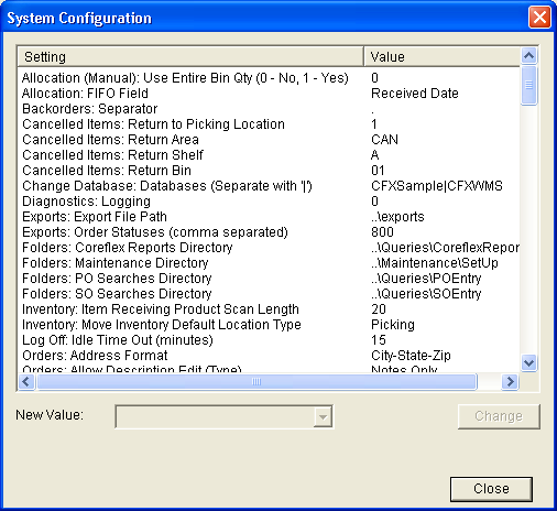 System Configuration Screenshot